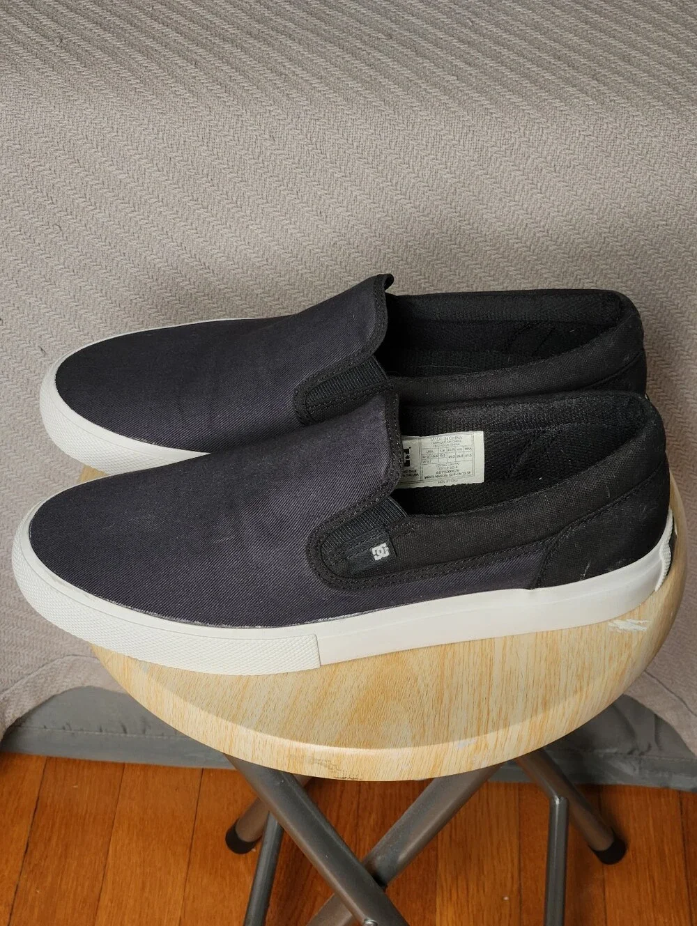 DC Trace Black Slip-On Canvas Vegan White Sole Skate Sneakers
